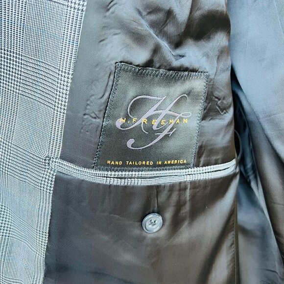 H. Freeman plaid suit, classic pleated pants, black/gray, - Picture 9 of 16